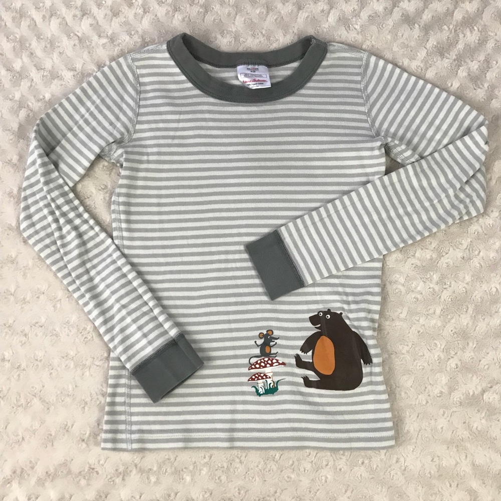 Hanna Andersson Pajama Top Gray Stripes Bear 10